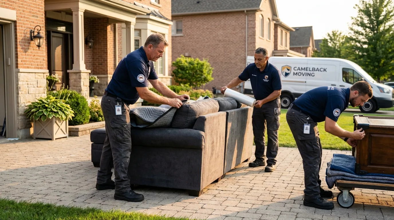 Large estate moving crew wrapping furniture in Virginia, IL